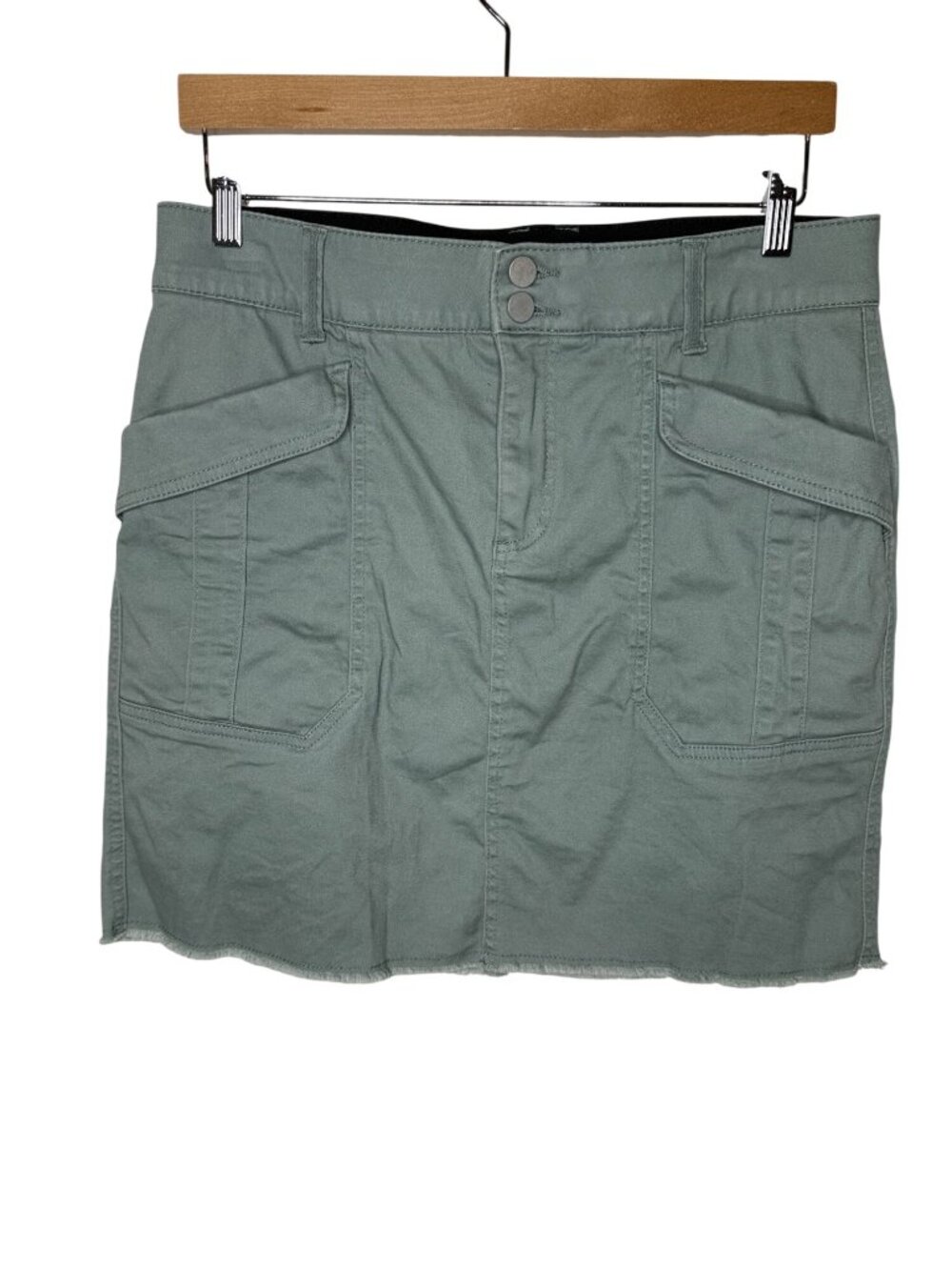 Democracy Ab Solution Skirt 10 Sage Green Utility Cargo Raw Hem Stretch Gorpcore